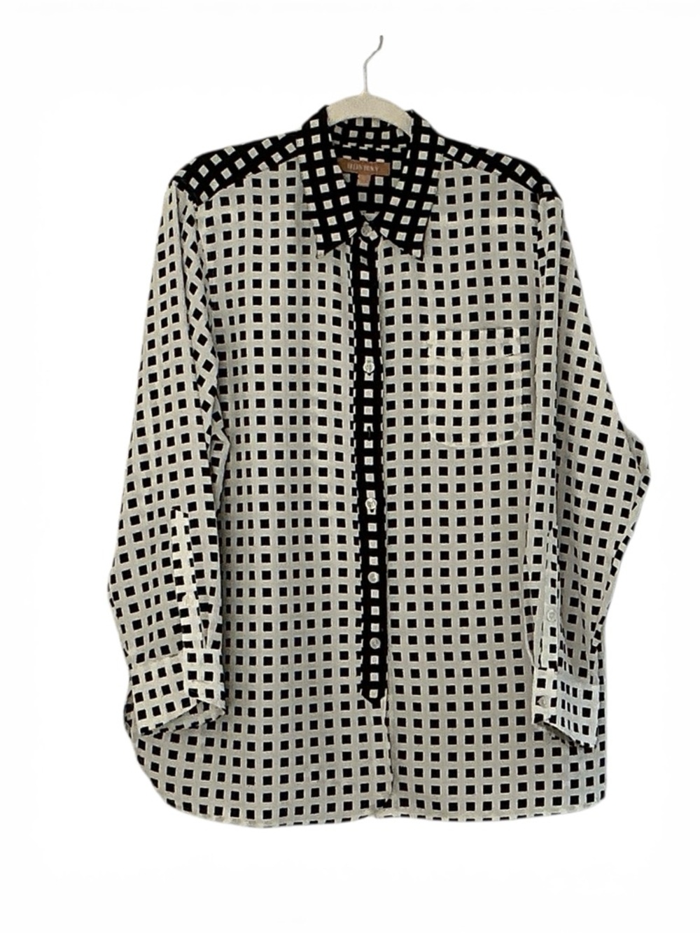 Ellen Tracy Black & White Checked Button-Up Blouse Size Large